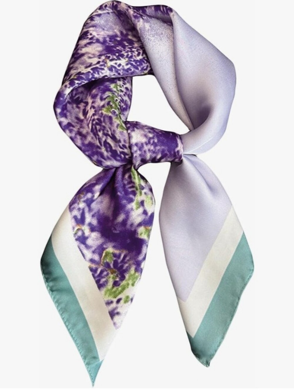 Silk-Feel Purple Floral Art Print Neck Scarf 27.5'